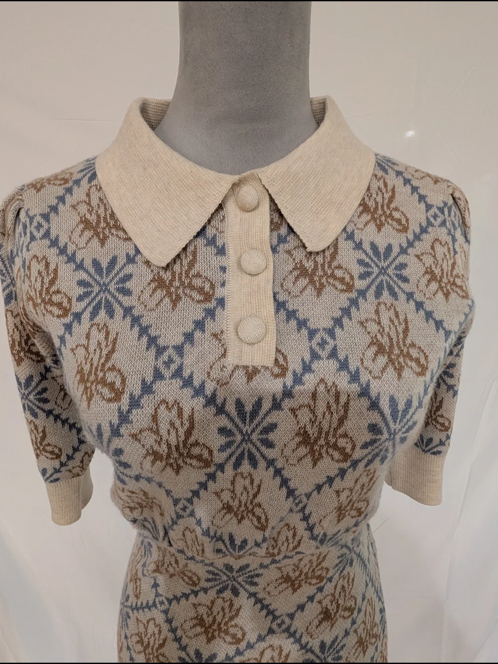 Simple Retro Knit Sweater Midi Dress with Peter Pan Collar Size Small - Picture 4 of 9